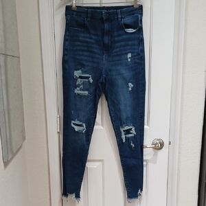 American Eagle Outfitters Blue Skinny Jeans with Distressed Details